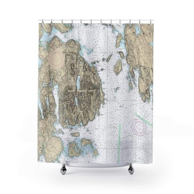 Acadia National Park & Bar Harbor Nautical Chart Shower Curtains, 71 x 74
