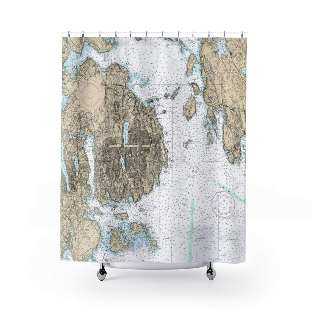 Acadia National Park & Bar Harbor Nautical Chart Shower Curtains, 71 x 74