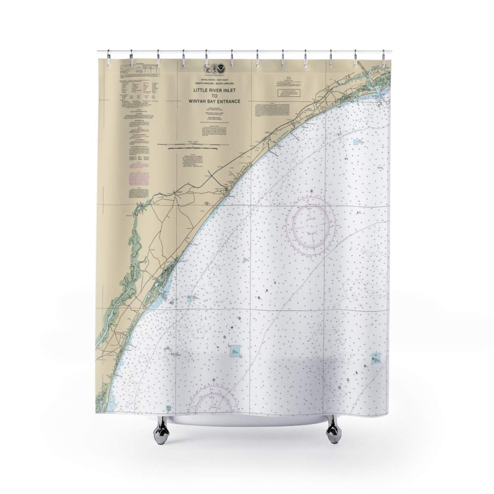 Garden City Beach, Murrells Inlet, Pawleys Inlet, Surfside Beach & Myrtle Beach Nautical Chart Shower Curtains, 71 x 74