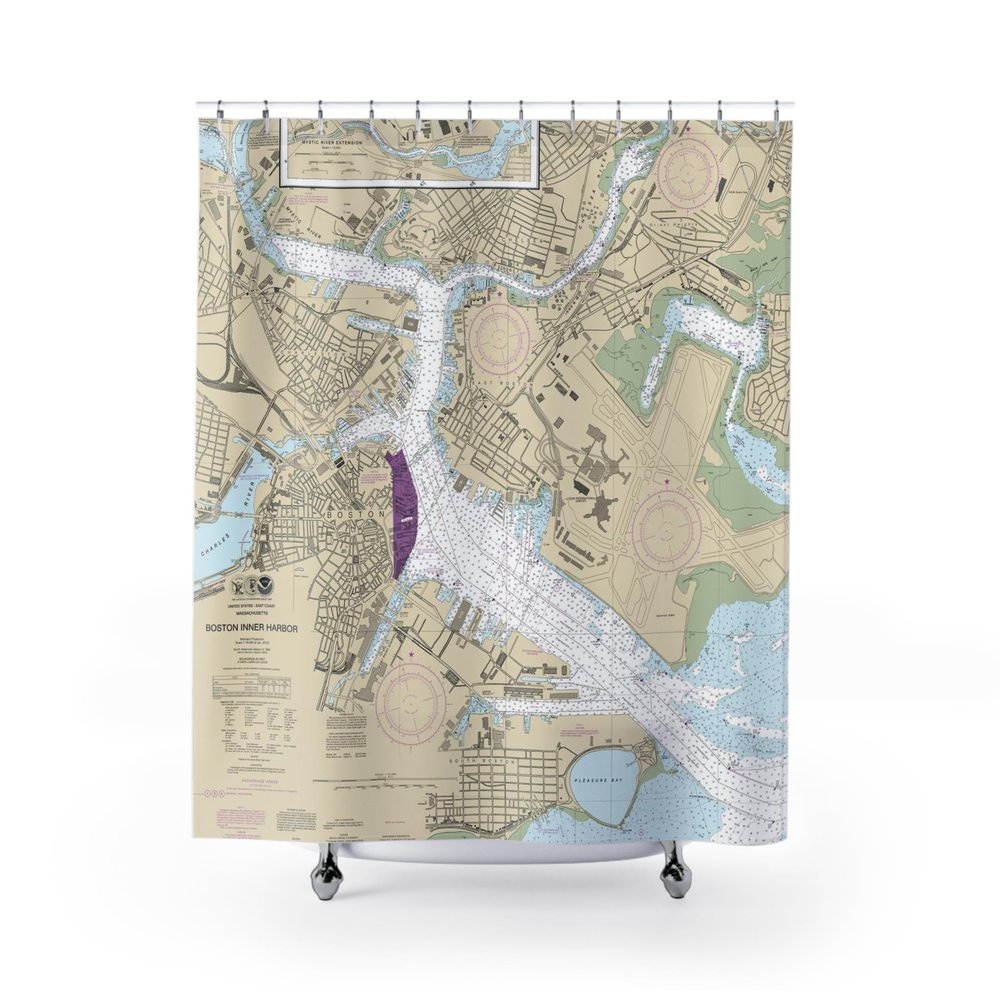 Boston Shower Curtain Boston Harbor Inner Nautical Chart, 71 x 74