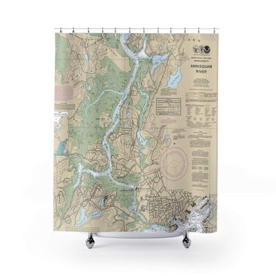 Annisquam River, Wingaersheek Beach & Blynman Bridge Chart Shower Curtains, 71 x 74