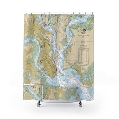 Charleston Harbor Nautical Chart Shower Curtains, 71 x 74