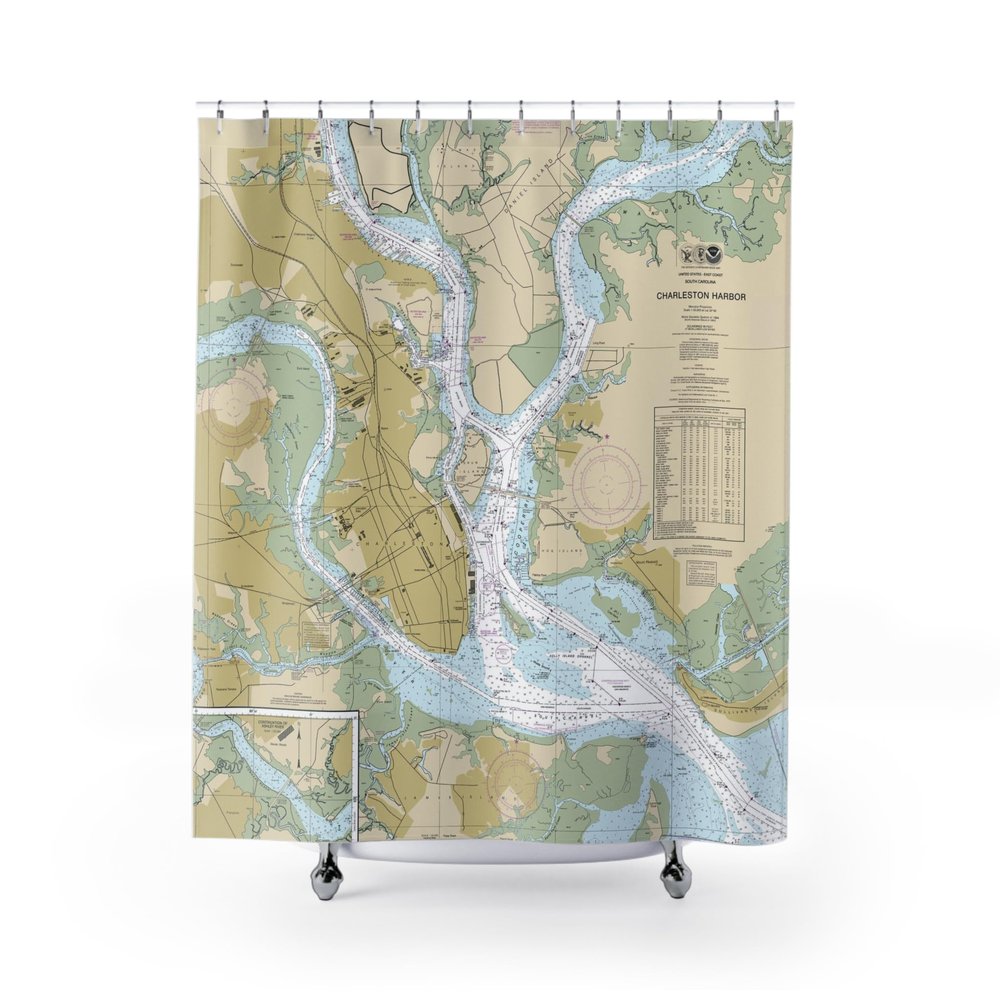 Charleston Harbor Nautical Chart Shower Curtains, 71 x 74