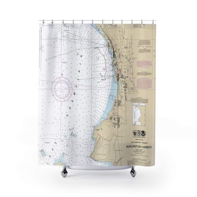 Burlington Harbor Lake Champlain Vermont Nautical Chart Shower Curtains, 71 x 74