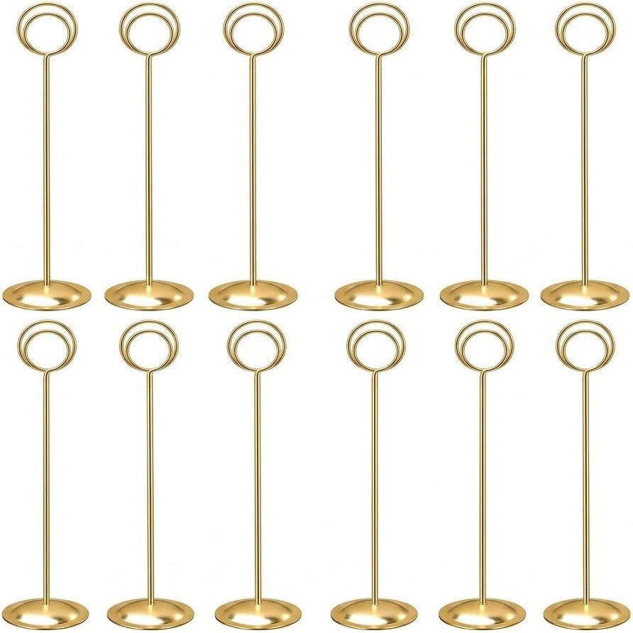 HOHIYA 12 Pack Gold Table Number Holders 12 Inch Metal Place Card Holders for Wedding Reception Table Numbers Photo Menu Display Sturdy Steel Base,Elegant Party & Restaurant Decor