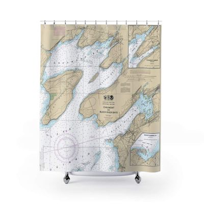 Chaumont & Black River Bays with Chaumont Harbor Nautical Chart Shower Curtains, 71 x 74