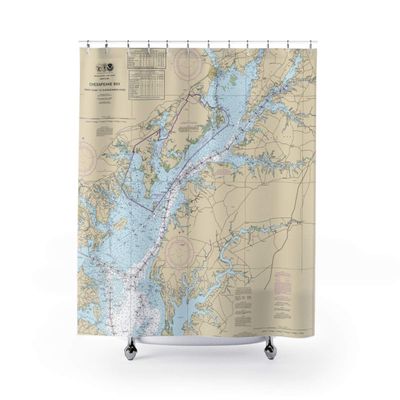 Chesapeake Bay C&D Canal Entrance Nautical Chart Shower Curtains, 71 x 74
