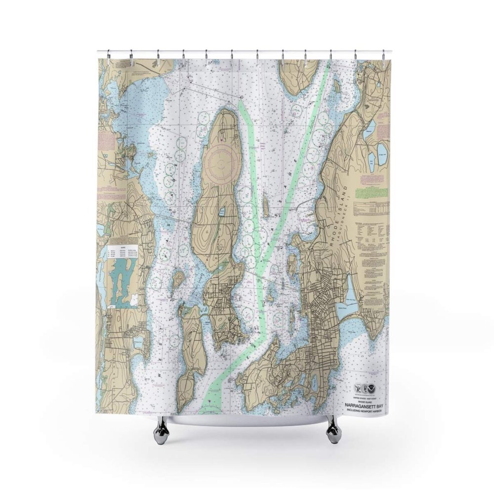 Narragansett Bay & Newport Harbor Nautical Chart Shower Curtains, 71 x 74