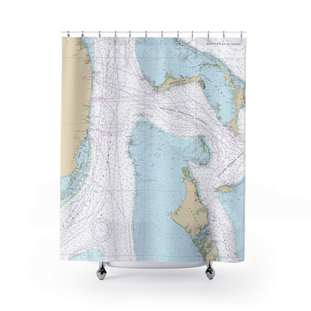 Bahamas Gulf Stream Crossing Nautical Chart Shower Curtains, 71 x 74