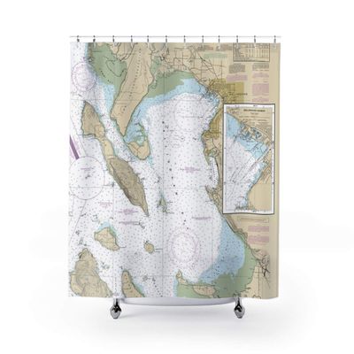 Bellingham Bay Nautical Chart Shower Curtains, 71 x 74