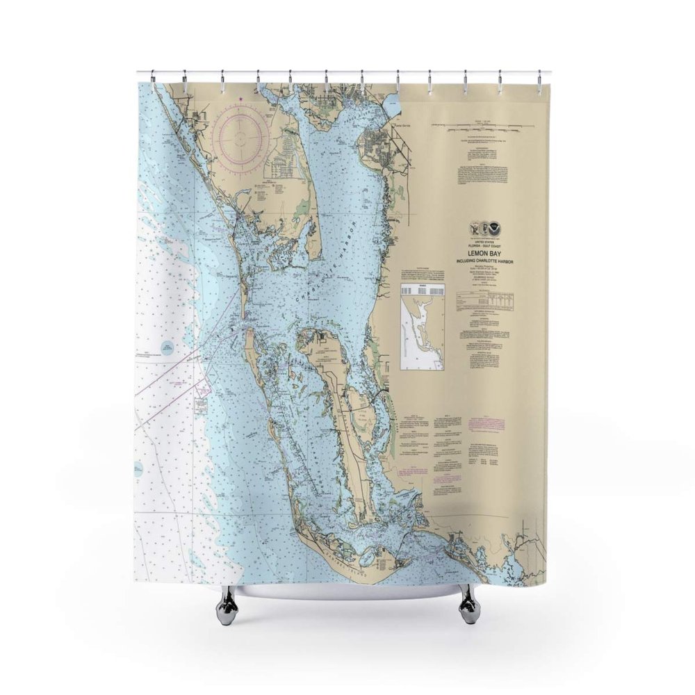 Captiva Island, Charlotte Harbor, Pine Island, Sanibel Island Nautical Chart Shower Curtains, 71 x 74