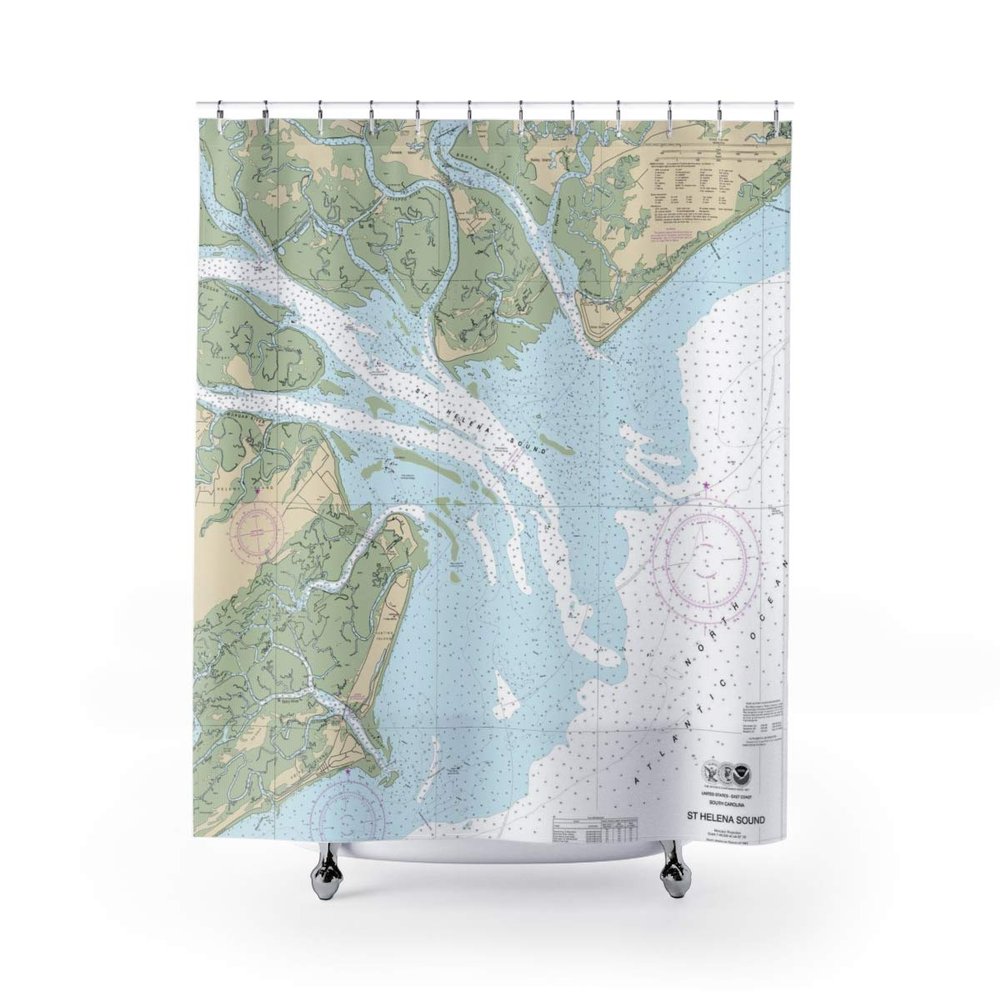 St Helena Sound & Edisto Island Nautical Chart Shower Curtains, 71 x 74