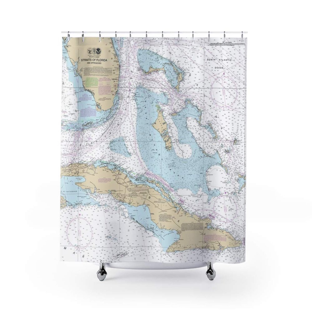 Bahamas, Cuba & Straights of Florida Nautical Chart Shower Curtains, 71 x 74