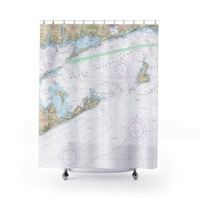 Block Island Sound Nautical Chart Shower Curtains,