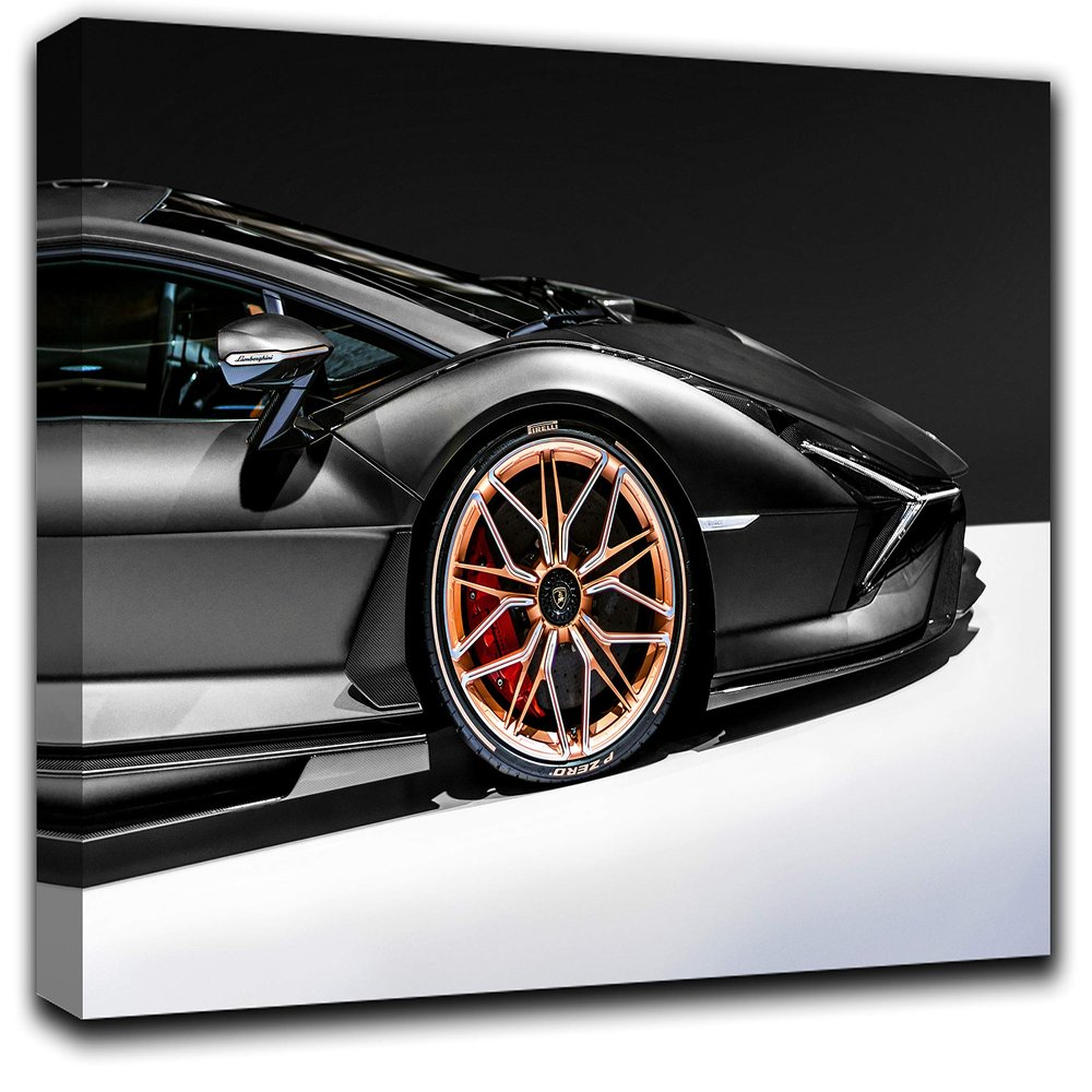 Black Lambo Sian Close-Up Wall Art Decor Picture Painting Poster Print on Canvas Panels Pieces - Sport Car Theme Wall Decoration Set - Sportcar Wall Picture for Showroom Office 17 by 30 in