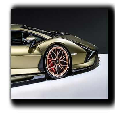 Gold Lambo Sian Close-Up Wall Art Decor Picture Painting Poster Print on Canvas Panels Pieces - Sport Car Theme Wall Decoration Set - Sportcar Wall Picture for Showroom Office 17 by 30 in