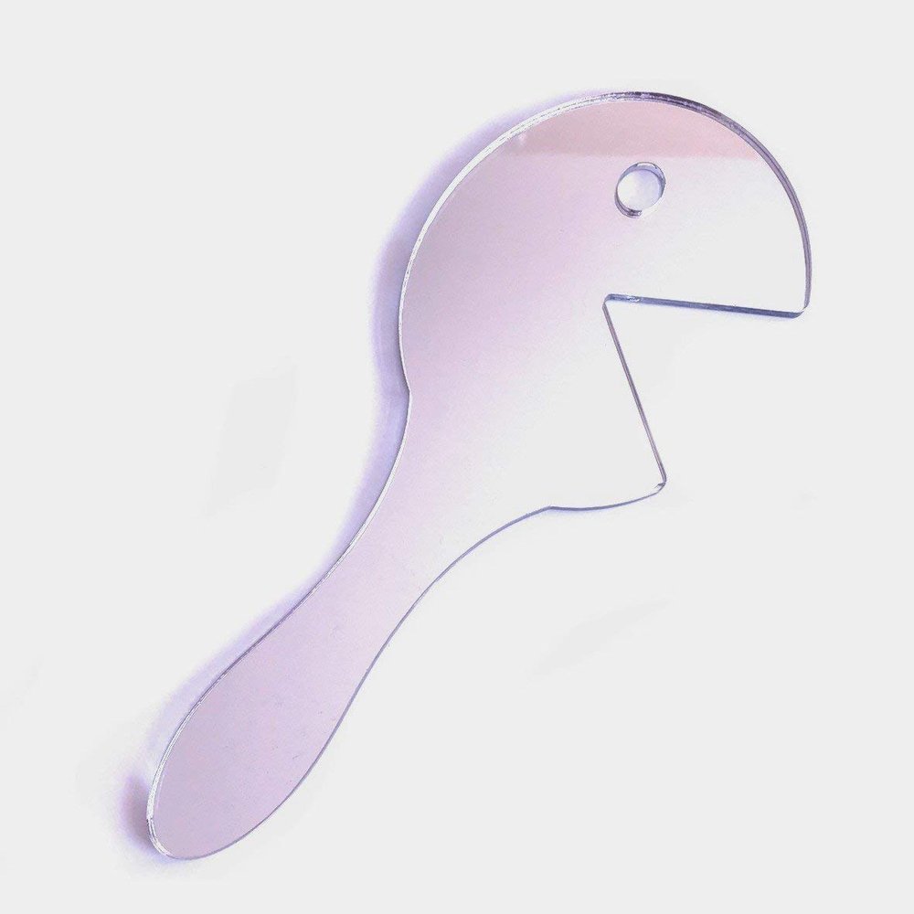 Pac Man Shaped Hand Held Mirror, Engraved, Shatterproof Acrylic