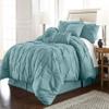 HNU 7 Piece Pintuck Comforter Set Cal King, Pinch Pleated Classic Contemporary Elegant Textured Decorative Spa Blue Bedding Warm Soft Cozy Comfy Microfiber Fabric view 1