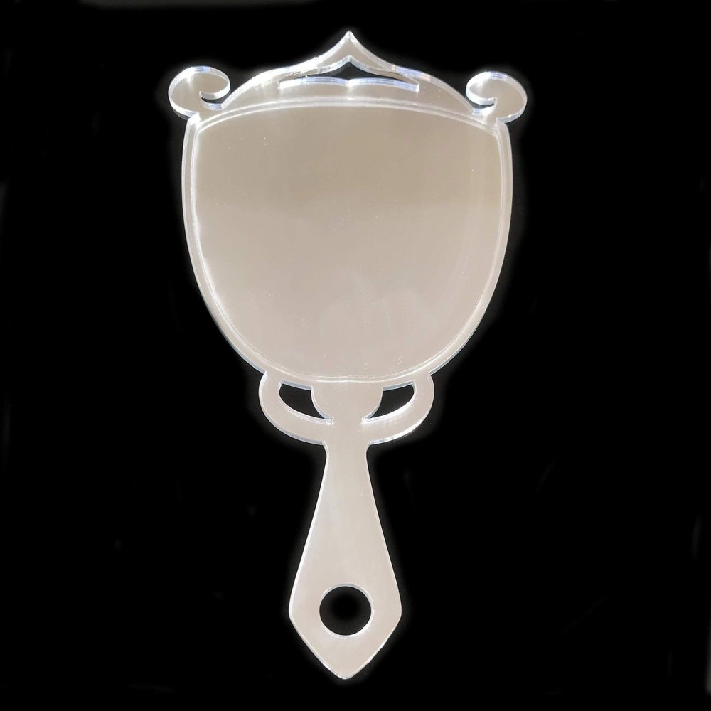 Art Deco Trophy Hand Held Mirror, Engraved, Shatterproof Acrylic
