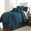 HNU 7 Piece Pintuck Comforter Set King, Pinch Pleated Classic Contemporary Elegant Textured Decorative Green Teal Bedding Warm Soft Cozy Comfy Microfiber Fabric view 1