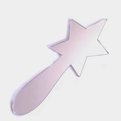 Star Shaped Hand Held Mirror, Engraved, Silver Acrylic, 10 X 4 Inches