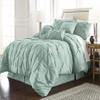 HNU 7 Piece Pintuck Comforter Set Queen, Pinch Pleated Classic Contemporary Elegant Textured Decorative Sea Foam Green Bedding Warm Soft Cozy Comfy Microfiber Fabric view 1