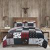 3 Piece Cabin Lodge Red Quilt Set, Beautiful Holiday Rustic Deer Moose Arrow Mix Match Plaid Cotton Farmhouse Bedding Sets Queen, Reversible Patchwork Quilt All Over Stitched Winter Christmas Bedding view 1