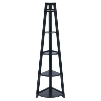 Contemporary Home Living 5-Tier A-Frame Wooden Corner Shelf - 58" - Black