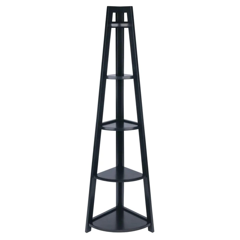 Contemporary Home Living 5-Tier A-Frame Wooden Corner Shelf - 58" - Black