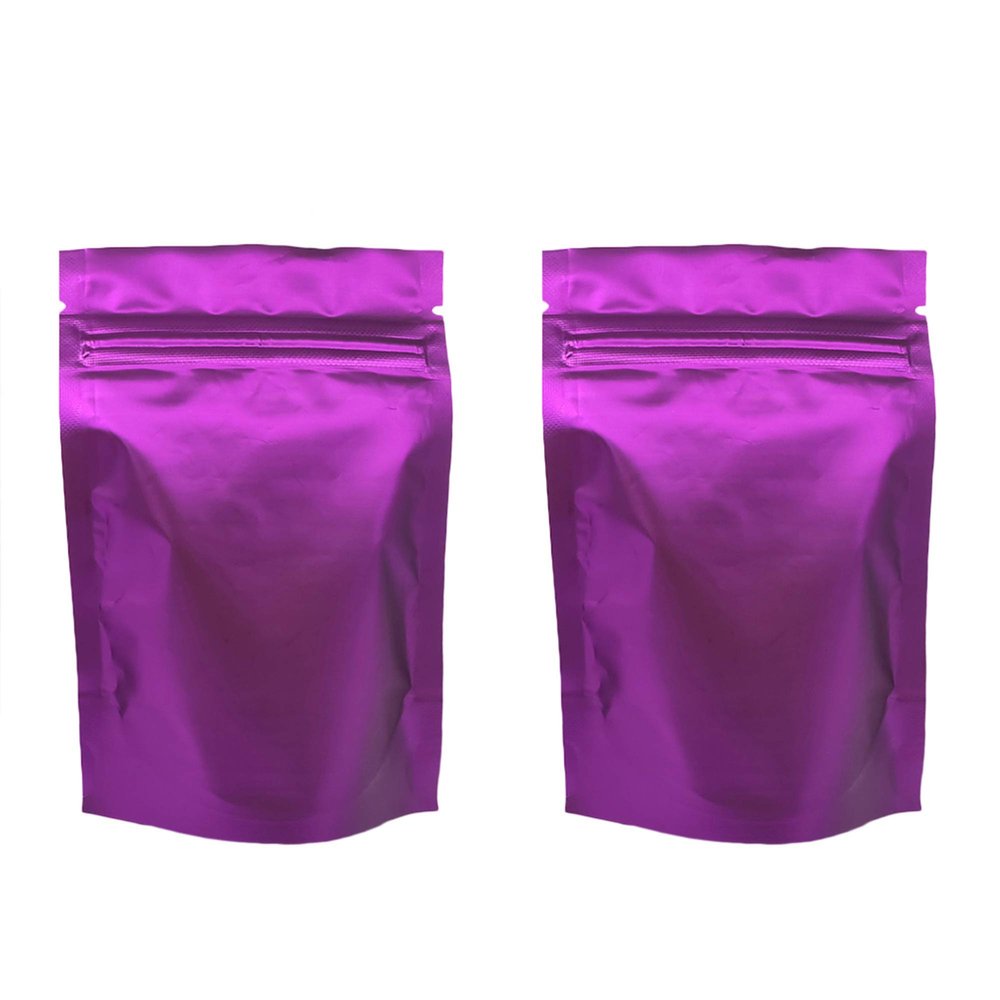 QQ Studio Pack of 100 Matte/Glossy Color Stand-Up Foil Resealable Zipper Pouches (3.3" x 5.1", Matte Purple)