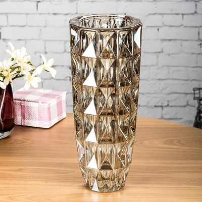 European Creative Decorative Vases Transparent Colorful Crystal Glass Flower Vase Table Centerpieces Decorative Tabletop Vase for Living Room Dinnder Table-b H32xd13.5cm