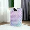 Blueangle Large Violet And Blue Mermaid Scales Laundry Basket Collapsible Oxford Fabric Laundry Hamper Foldable Clothes Laundry Bag with Handles view 2