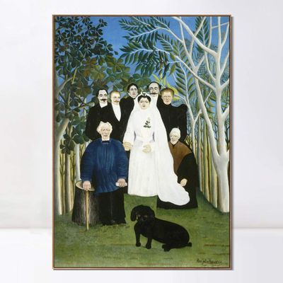 INVIN ART Framed Canvas Giclee Print Art The Wedding Party by Henri Rousseau Wall Art Living Room Home Office Decorations(Wood Color Slim Frame,20"x28")