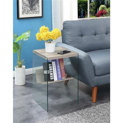 Convenience Concepts Soho End Table in Driftwood Finish and Glass Sides
