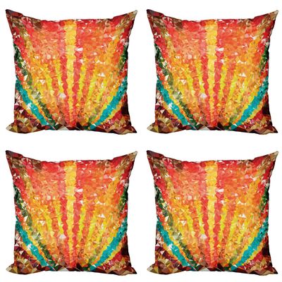 Ambesonne Diamond Throw Pillow Cushion Case Pack of 4, Pop Art Diamond Sun Rays Beams Shady Stripes Nature Rainbow Design Groovy Graphic, Modern Accent Double-Sided Digital Printing, 16", Orange Red
