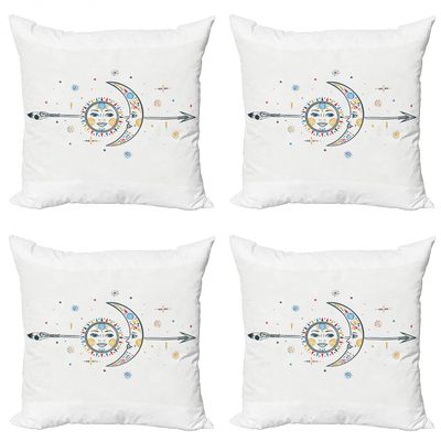 Ambesonne Aztec Throw Pillow Cushion Case Pack of 4, Sun and Moon Concept Spiral Vortex Stars Art Theme Image Print Bohemian Artworj, Modern Accent Double-Sided Digital Printing, 24", Multicolor