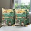Ambesonne Retro Throw Pillow Cushion Case Pack of 4, Nostalgic Welcome to Cuba Print Classic Car Beach Ocean Palm Trees, Modern Accent Double-Sided Digital Printing, 20", Green Cream view 1