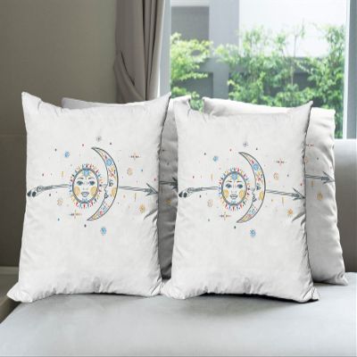Ambesonne Aztec Throw Pillow Cushion Case Pack of 4, Sun and Moon Concept Spiral Vortex Stars Art Theme Image Print Bohemian Artworj, Modern Accent Double-Sided Digital Printing, 16", Multicolor