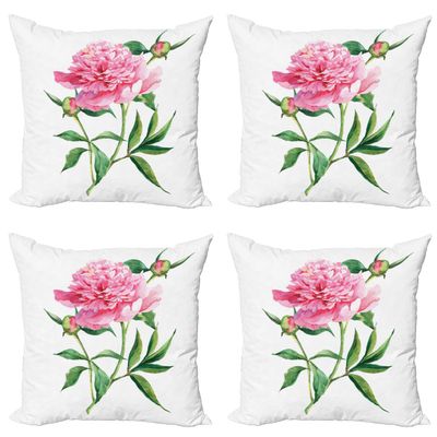 Ambesonne Watercolor Flower Throw Pillow Cushion Case Pack of 4, Vintage Peony Painting Botanical Spring Garden Flower Nature Theme, Modern Accent Double-Sided Digital Printing, 20", White Pink