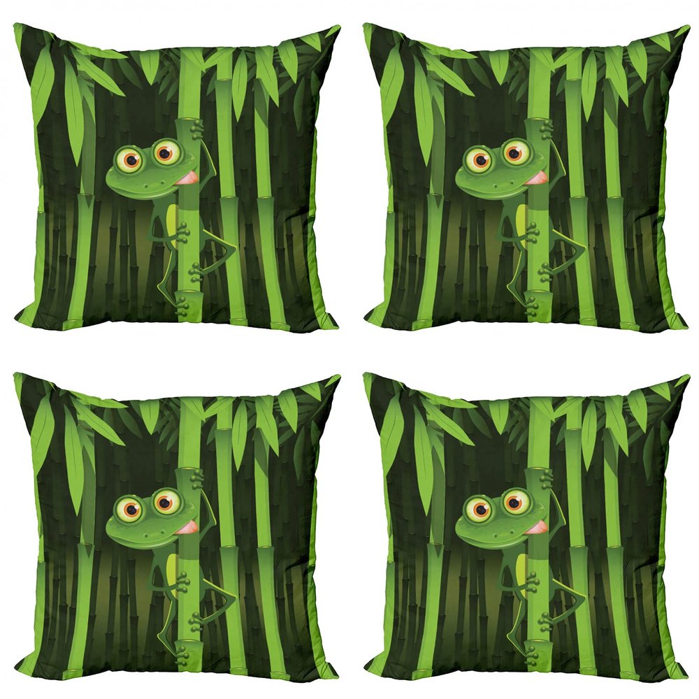 Ambesonne Animal Throw Pillow Cushion Case Pack of 4, Funny Illustration of a Friendly Fun Frog Character on Jungle Trees Nature Forest Cartoon, Modern Accent Double-Sided Digital Printing, 24", Green