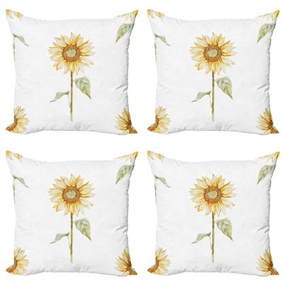 Ambesonne Sunflower Throw Pillow Cushion Case Pack of 4, Sunflowers Watercolor Painting Effect and in Minimalistic Design Artwork, Modern Accent Double-Sided Digital Printing, 16", Yellow Green