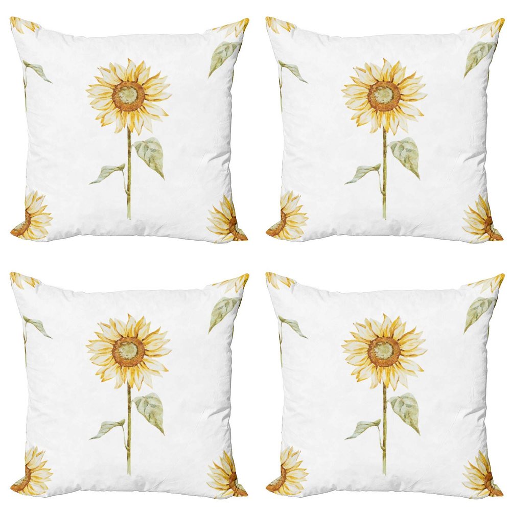 Ambesonne Sunflower Throw Pillow Cushion Case Pack of 4, Sunflowers Watercolor Painting Effect and in Minimalistic Design Artwork, Modern Accent Double-Sided Digital Printing, 16", Yellow Green
