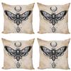Ambesonne Fantasy Throw Pillow Cushion Case Pack of 4, Dead Head Hawk Moth Luna and Stone Magic Skull Illustration, Modern Accent Double-Sided Digital Printing, 16", Black Beige view 1