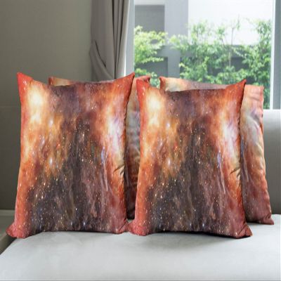 Ambesonne Outer Space Throw Pillow Cushion Case Pack of 4, Nebula Gas Cloud in Deep Outer Space Galaxy Expanse Milky Way Print, Modern Accent Double-Sided Digital Printing, 16", Orange Black