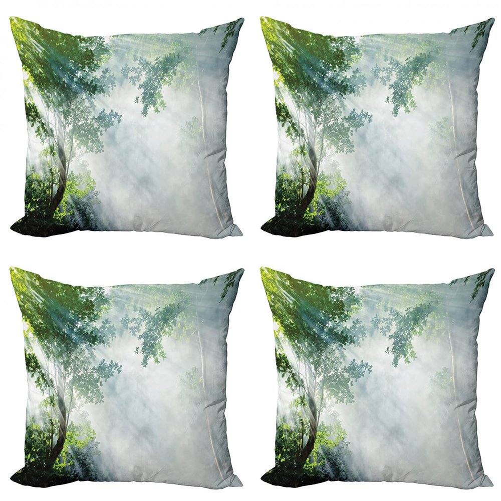 Ambesonne Rainforest Throw Pillow Cushion Case Pack of 4, Sunbeam Between Shadows of Trees Idyllic Scenery of Solitude in Jungle Theme, Modern Accent Double-Sided Digital Printing, 24", Green Bluegrey