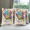 Ambesonne Music Throw Pillow Cushion Case Pack of 4, Illustration of Graffiti Style Lettering Headphones Hip Hop Theme on Beige Bricks, Modern Accent Double-Sided Digital Printing, 16", Tan Green view 1