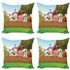 Ambesonne Cartoon Throw Pillow Cushion Case Pack of 4, Composition Farm Animals on Fence Comic Mascots Dog Cow Horse Kids Design, Modern Accent Double-Sided Digital Printing, 20", Green Brown view 1