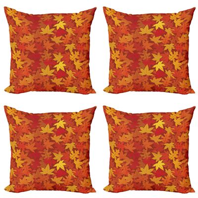 Ambesonne Orange Throw Pillow Cushion Case Pack of 4, Colorful Autumn Fall Season Maple Leaves in Unusual Designs Nature Print, Modern Accent Double-Sided Digital Printing, 16", Burnt Orange