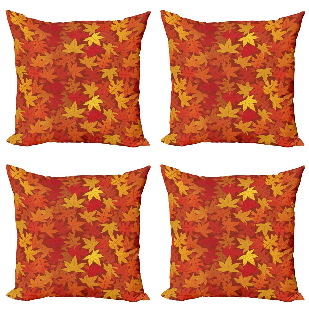 Ambesonne Orange Throw Pillow Cushion Case Pack of 4, Colorful Autumn Fall Season Maple Leaves in Unusual Designs Nature Print, Modern Accent Double-Sided Digital Printing, 16", Burnt Orange