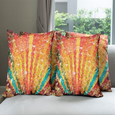 Ambesonne Diamond Throw Pillow Cushion Case Pack of 4, Pop Art Diamond Sun Rays Beams Shady Stripes Nature Rainbow Design Groovy Graphic, Modern Accent Double-Sided Digital Printing, 24", Orange Red